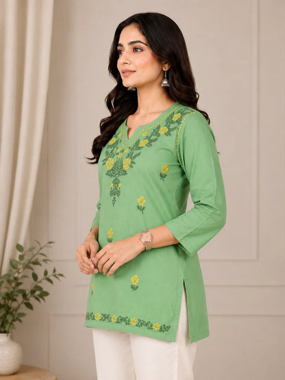 Aayat Rayon Multi Colour Short Chikankari Kurti