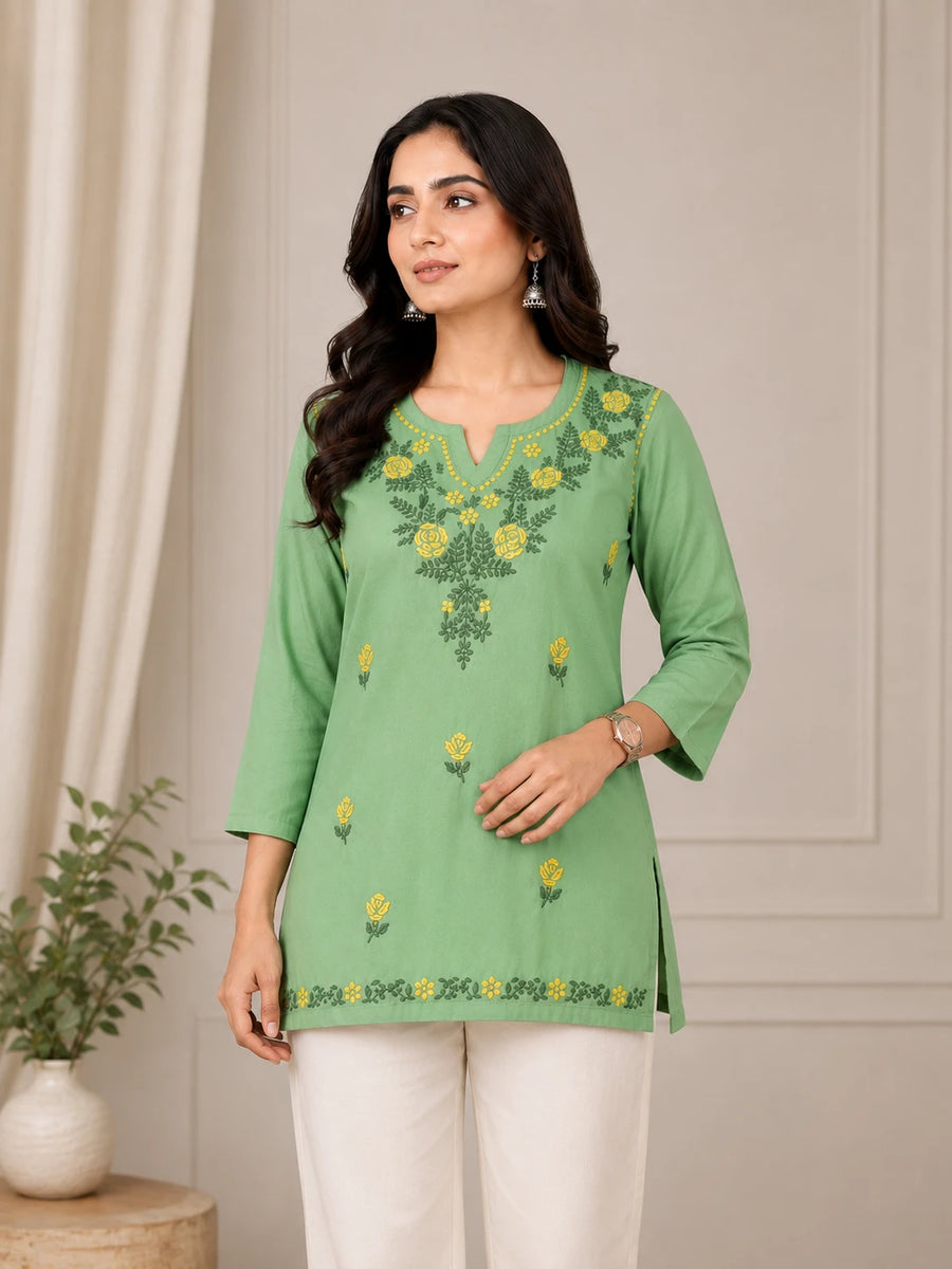 Aayat Rayon Multi Colour Short Chikankari Kurti